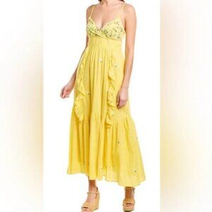 ANTHROPOLOGIE X BANJANAN Swiss Dot Rosa Maxi Dress in Sunflower